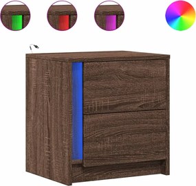 vidaXL Noptiere cu lumini LED, 2 buc., stejar maro, lemn prelucrat