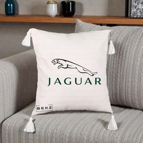 Perna Personalizata cu emblema Jaguar, 40x40 cm, Bej cu Franjuri, Husa Detasabila, Perna Inclusa, BEKZ®