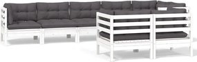 vidaXL Set mobilier de grădină cu perne, 8 piese, alb, lemn masiv pin