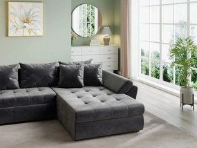 Colțar extensibil dumonde cu ladă de depozitare si sezut confortabil din spuma high-density, Loana U Madagaskar Black 355x185 cm