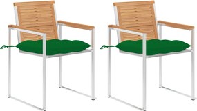 vidaXL Scaune grădină cu perne, 2 buc., lemn masiv tec/oțel