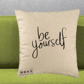 Perna Decorativa Be Yourself Caligrafie Neagra, 40x40 cm, Bej, Husa Detasabila, Perna Inclusa, BEKZ®