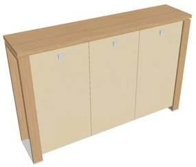 Dulap mediu Verno+ 200 x 46 x 130 cm, uși de sticlă, stejar deschis / vanilie
