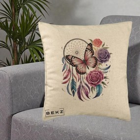 Perna Personalizata Prinzator de Vise cu Fluture si Trandafiri, 40x40 cm, Bej, Husa Detasabila, Perna Inclusa, BEKZ®