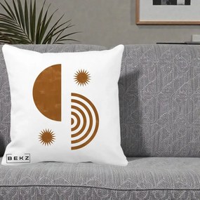 Perna Decorativa Boho Sun si Spirala, 40x40 cm, Alba Mata, Husa Detasabila, Perna Inclusa, BEKZ®