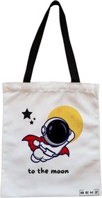 Sacosa de Panza pentru Cumparaturi, Geanta Tote, model To the moon, Cu fermoar, 38x34.5 cm, Alba, BEKZ®