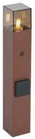 Stâlp industrial de exterior maro rugină cu sticlă fumurie 50 cm cu senzor crepuscular - Danemarca