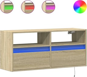 vidaXL Comodă TV de perete cu lumini LED, stejar sonoma, 100x31x45 cm