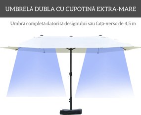 Outsunny Umbrelă Dublă cu 12 Spițe, Bază în Cruce și Manivelă, din Oțel și Poliester, 455x265x238 cm, Bej | Aosom Romania
