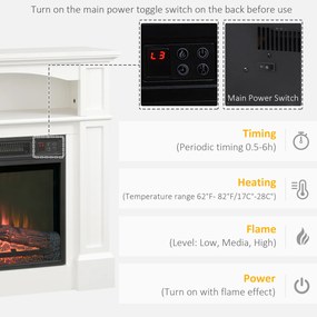 HOMCOM Șemineu Electric 1800W cu Efect de Flacără Reglabilă, Telecomandă și Timer | Aosom Romania