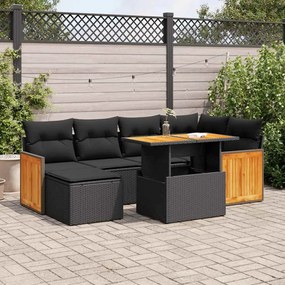 3327730 vidaXL Set mobilier grădină perne 8 piese negru, poliratan/lemn acacia