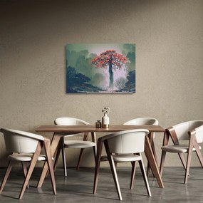 Tablou pe sticlă - Copacul roșu singuratic (70x50 cm)