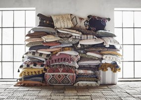 Pouf din lână țesut manual cu model kilim, 60×60×H30 cm, „Anara"