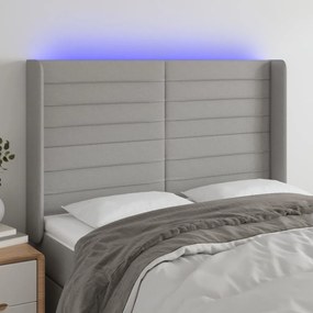 3124186 vidaXL Tăblie de pat cu LED, gri deschis, 147x16x118/128 cm, textil