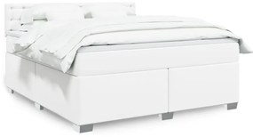 vidaXL Pat box spring cu saltea, alb, 180x200 cm, piele ecologică