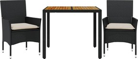 vidaXL Set mobilier grădină perne 3 piese negru poliratan/lemn acacia