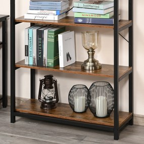 Biblioteca in Stil Industrial Vintage cu 6 Rafturi din Lemn si Metal Negru, 80x30x180cm HOMCOM | Aosom Romania