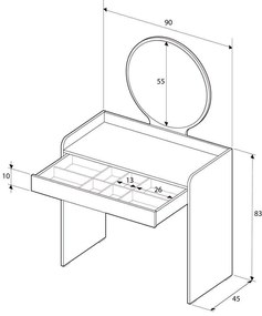 Măsuță de toaletă Trinity 1 (alb) (cu oglindă). 1109419