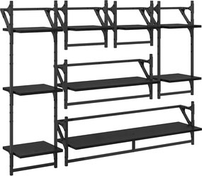 vidaXL Set rafturi de perete 6 pcs Stejar Negru 100 x 25 x 30 cm