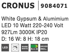 Aplica LED de perete design modern Cronus gips alb NVL-9084071