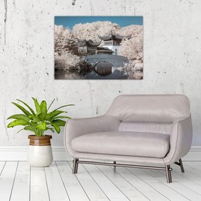 Tablou pe sticlă - pomi înfloriți în Asia (70x50 cm)