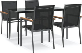 vidaXL Set mobilier de grădină, 5 piese, negru, textilenă și oțel