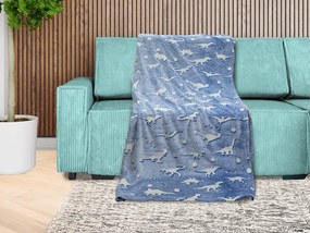 Patura fosforescenta microflanel DINO BLUE 150x200 cm albastru