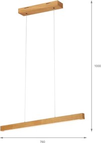 Pendul LED VERDE suspendat pe cablu, 18 W / 230 V, 3000 K, 76 cm, finisaj stejar