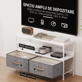 HOMCOM Mobilier TV pentru 47" cu Sertare Pliabile din Material Textil și Raft din Metal și MDF, 98x29x56 cm, Negru | Aosom Romania