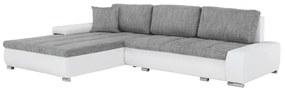 Colţar, piele ecologică/ alb/material gri melir, TONIKS