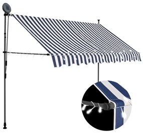 vidaXL Copertină retractabilă manual cu LED, albastru &amp; alb, 300 cm