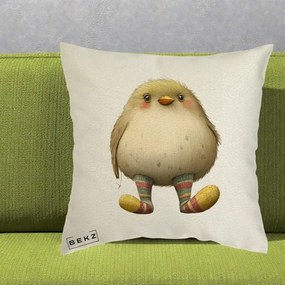 Perna Decorativa Pui Pufos cu Sosete Dungate, 40x40 cm, Ecru, Husa Detasabila, Perna Inclusa, BEKZ®