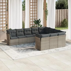 vidaXL Set mobilier de grădină cu perne, 10 piese, gri, poliratan