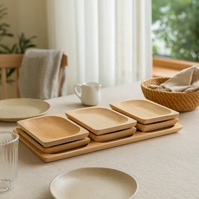 Set Tava din Lemn cu 6 Farfurii pentru Aperitive Lemn de Fag