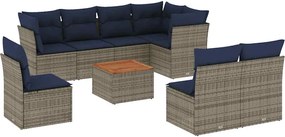 vidaXL Set canapele de grădină, 9 piese, cu perne, gri, poliratan
