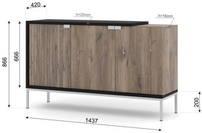 Dulap 143 3D Toleo (Stejar flasgstaff + Negru + argintiu). 1125129