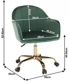 SCA605 - Fotoliu birou cu roti, scaun tapitat, scaun masuta toaleta, machiaj - Verde-Auriu