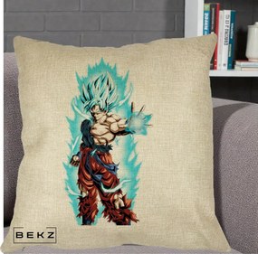 Perna Personalizata Dragon Ball Goku Ultra Instinct Blue, 40x40 cm, Crem, Husa Detasabila, Perna Inclusa, BEKZ®