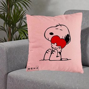 Perna Personalizata Snoopy cu Inima, 40x40 cm, Roz, Husa Detasabila, Perna Inclusa, BEKZ®