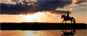 Tablou - Rider pe un cal la apus de soare (120x50 cm)