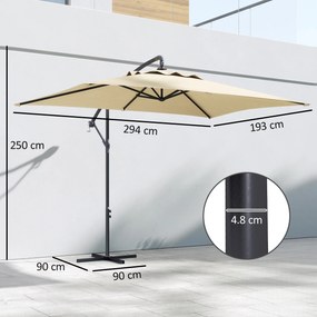 Outsunny Umbrelă Suspendată cu Orificii de Ventilaţie, Bază în Cruce şi Manivelă, 3x2 m, Bej | Aosom Romania
