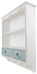 Etajeră de perete shabby chic din lemn alb cu două sertare, 56x13x60 cm, „Avallon”
