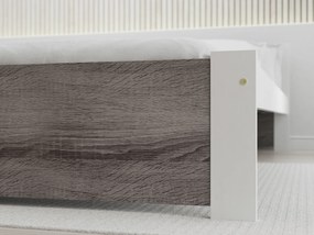 Pat de o persoana alb/stejar trufa, IKAROS 120 x 200 cm Saltele: Cu saltele Deluxe 10 cm, Somiera pat: Cu lamele curbate