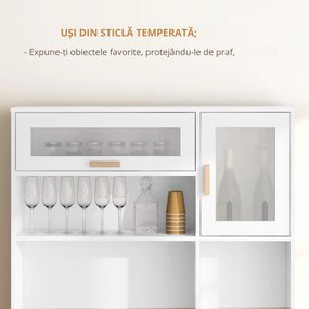 HOMCOM Dulap de Bucătărie cu Depozit de Vinuri, Bufet cu Cabină, Blat cu Microunde, Sertar, Poliță, Uși din Sticlă, 100x38x172 cm, Alb | Aosom Romania