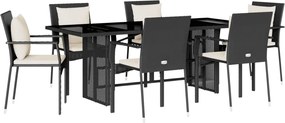 vidaXL Set mobilier de grădină cu perne, 7 piese, negru, poliratan