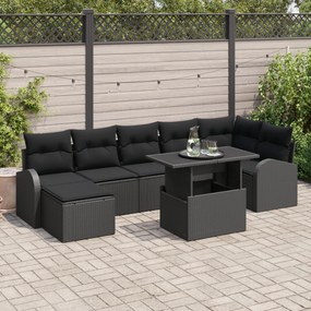 vidaXL Set canapea de grădină 8 piese cu perne, din rattan polițat negru