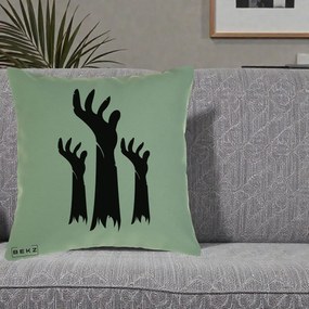 Perna Decorativa Halloween Maini Zombie Alb-Negru, 40x40 cm, Verde, Husa Detasabila, Perna Inclusa, BEKZ®