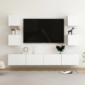 Set dulapuri TV, 6 piese, alb, lemn prelucrat 1, Alb, 100 x 30 x 30 cm