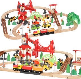 AIYAPLAY Trenuleț din lemn pentru copii 3+ ani, 91 piese, cu macara, șine, vehicule și figurine, multicolor | Aosom Romania