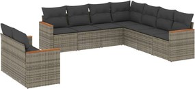 vidaXL Set canapele de grădină, 9 piese, cu perne, gri, poliratan
